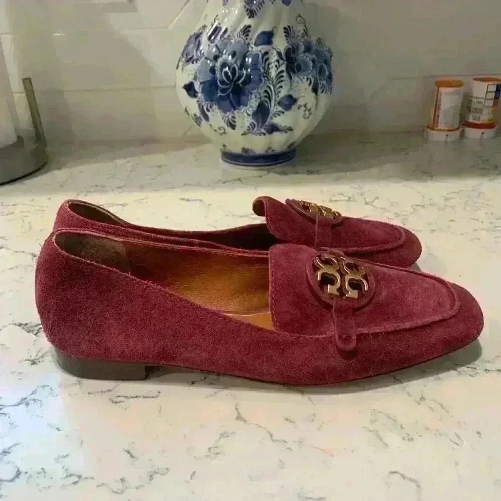 Tory Burch 15mm Miller Metal Loafer Burgundy Suede size 8 new
